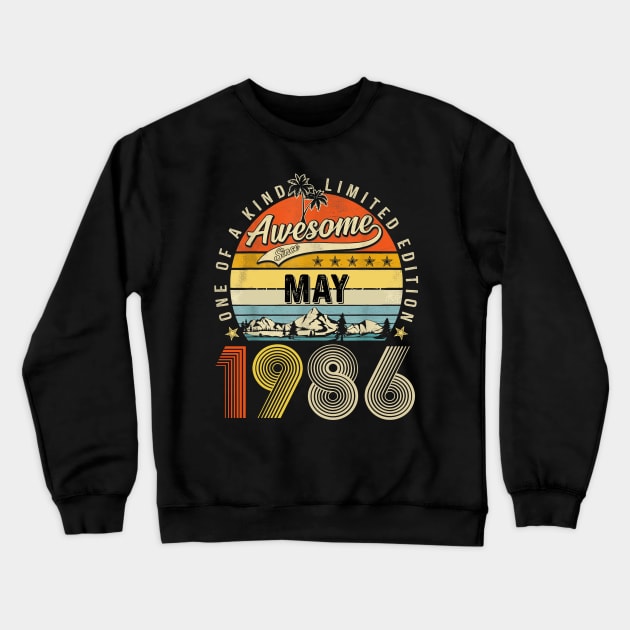 Awesome Since May 1986 Vintage 37th Birthday Crewneck Sweatshirt by Red and Black Floral